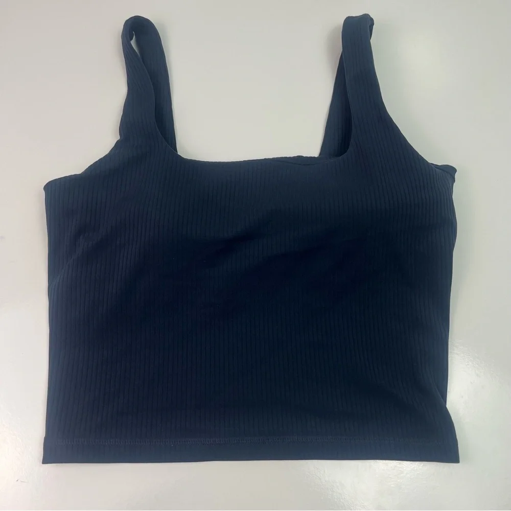 Nordstrom Zella Ribbed Square neck Cropped Tank Top Navy Sz Medium